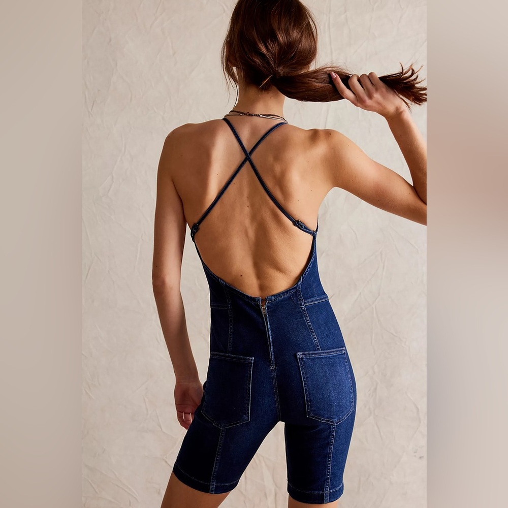 We The Free Top Notch One-Piece denim jumpsuit size small in skyline